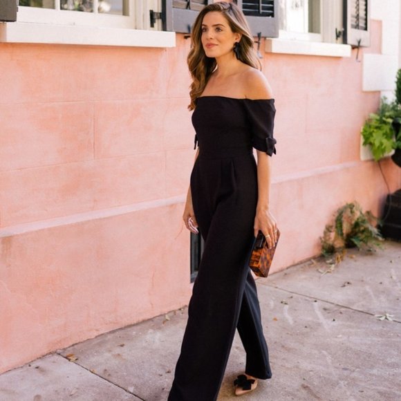 Gal Meets Glam Meredith Off-the-Shoulder Wide Leg Jumpsuit in black - Picture 5 of 14